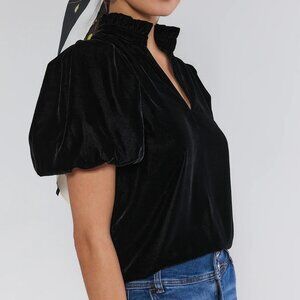 Avara Lynette Black Velvet Puff Sleeve Top